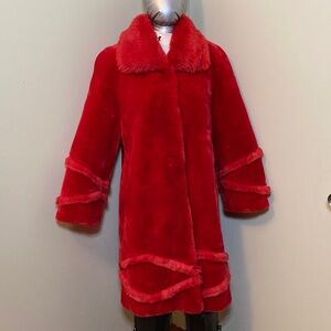 Women's Red Faux Fur Long Coat